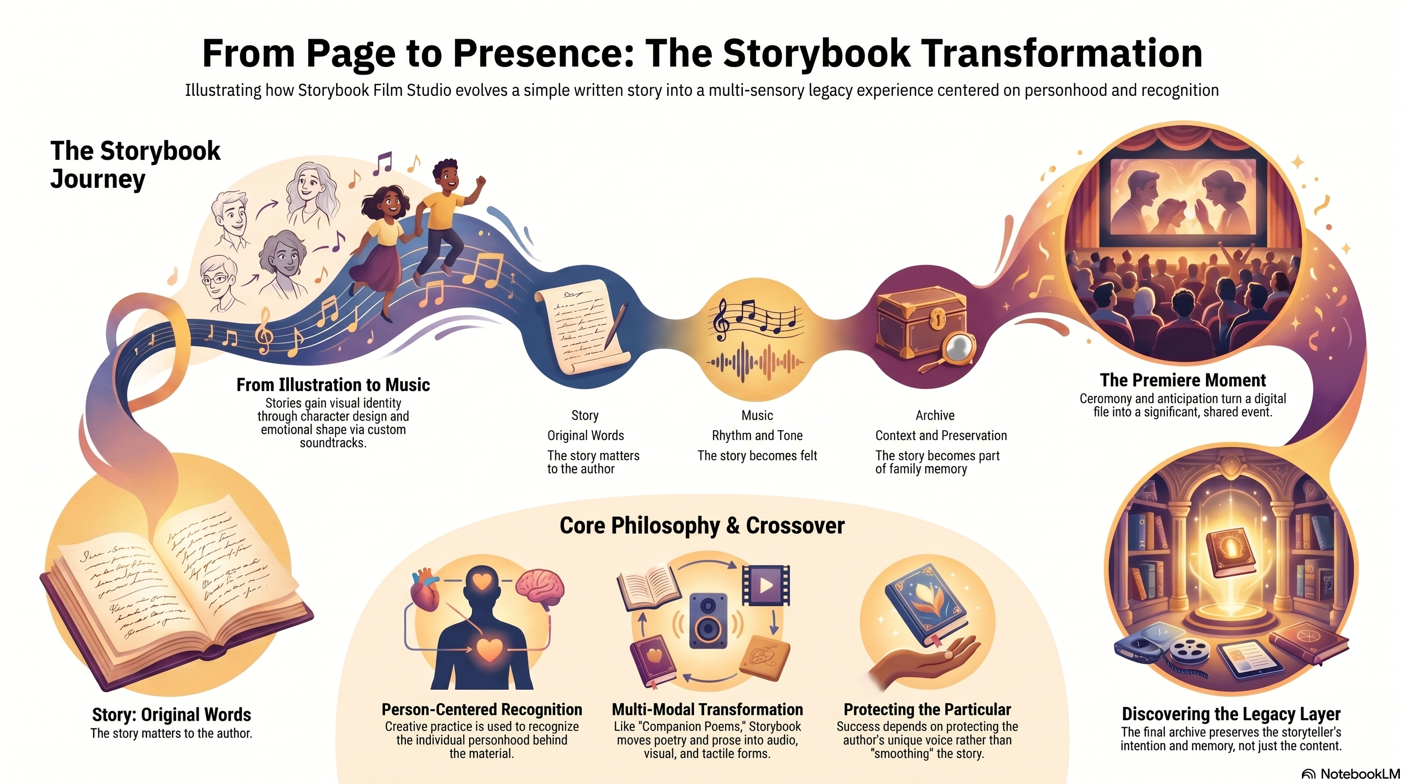 Conceptual model linking Storybook transformation with presence, personhood and legacy.